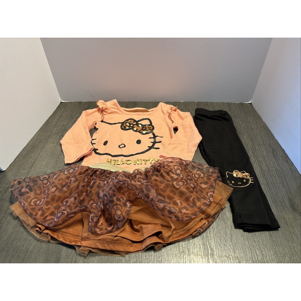 Girls Hello Kitty Sanrio Shirt,Sweat Pants And Skirt 3pcs Outfit Black Size 12M